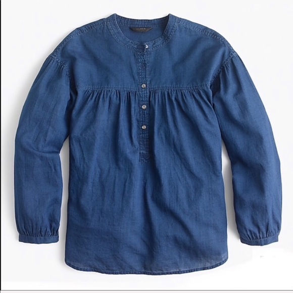 J. Crew Gathered Top in Indigo Gauze NWT Size 0 - Picture 7 of 8